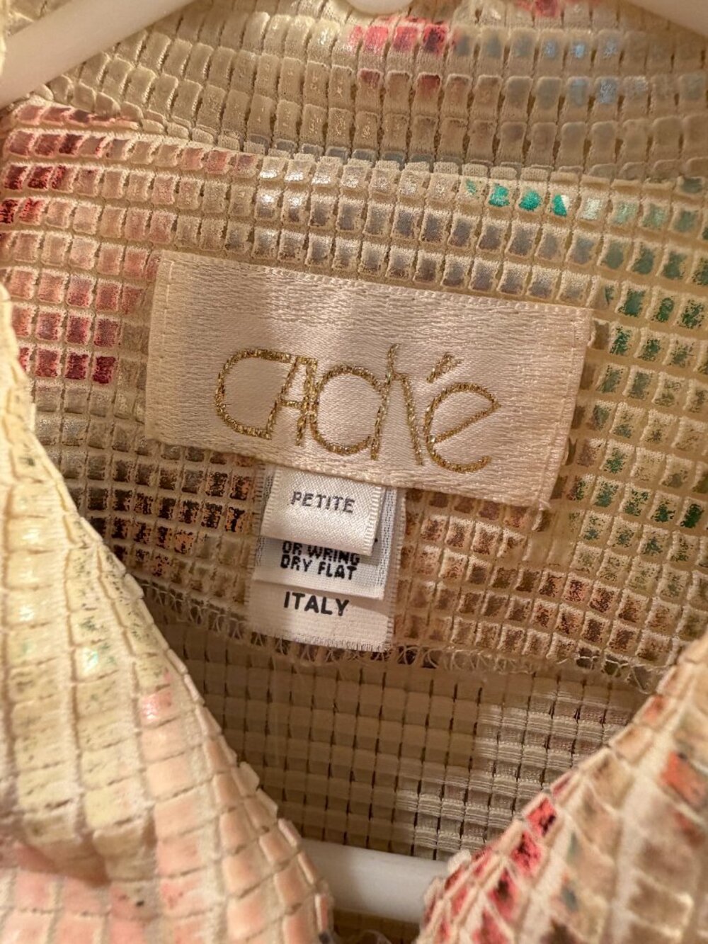 Caché Italy Metallic Pink & Ivory Textured Zip Jacket Petite Vintage Designer Bl - Picture 2 of 7